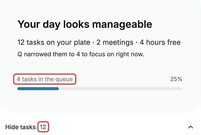 Before: '4 tasks in the queue' above '12 tasks in the list'.