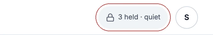 Before: the Focus nav pill reads '3 held · quiet' with a lock, outlined in red.